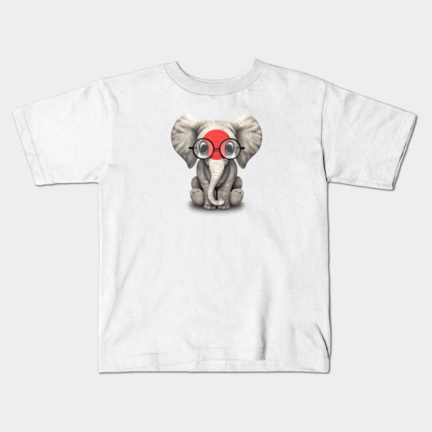 Baby Elephant with Glasses and Japanese Flag Kids T-Shirt by jeffbartels